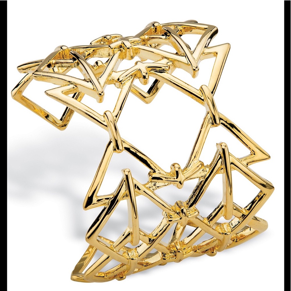 Open Triangle Geometric Cuff , Gold- Over